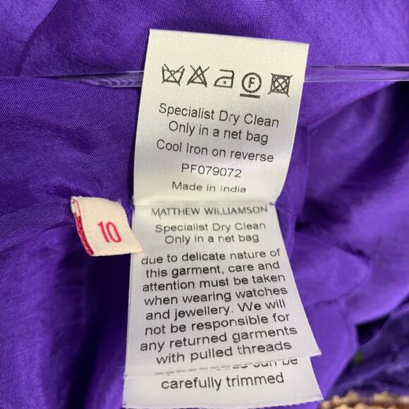 MATTHEW WILLIAMSON Size 10 Purple Gold Silk Embroidered Sleeveless Dress - Picture 10 of 11